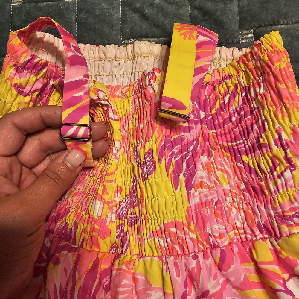 Lilly Pulitzer Girls Pink & Yellow Tiered Sundress | Girls Large - Picture 5 of 5